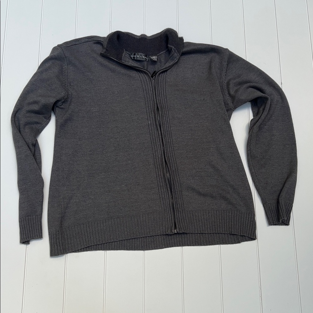 Oscar de la Renta Gray Zip-Up Sweater